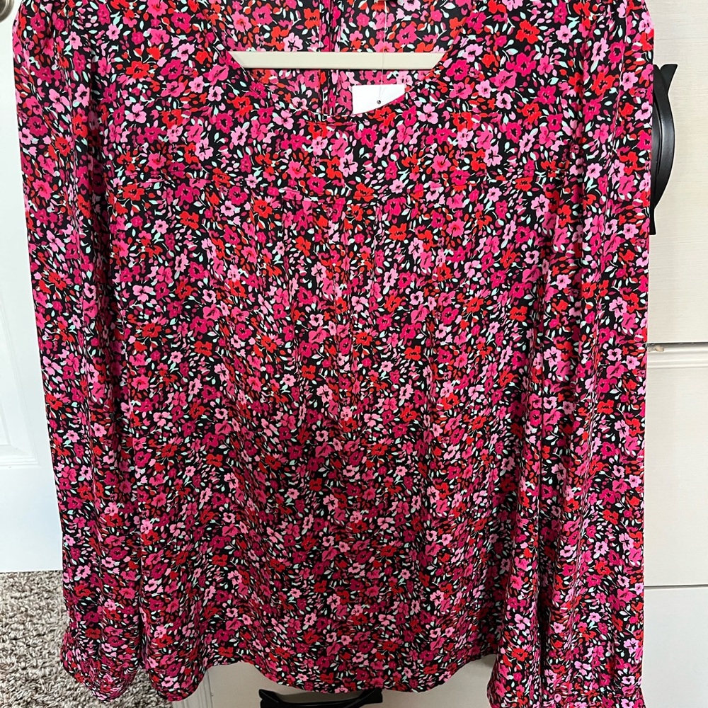 J. Crew Floral Blouse in Pink and Red